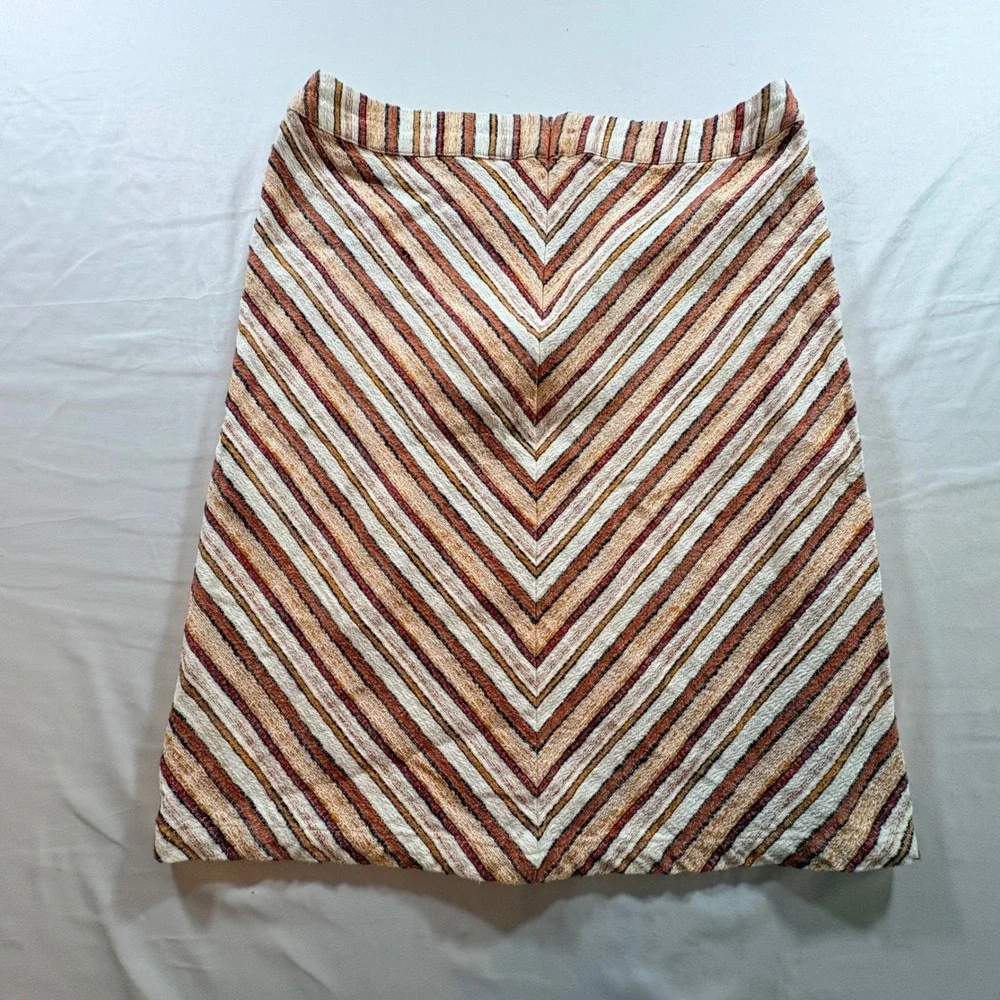 Liz Claiborne Skirt Womens 12 Orange Chevron Stripe Cotton A-Line Career Knee‎